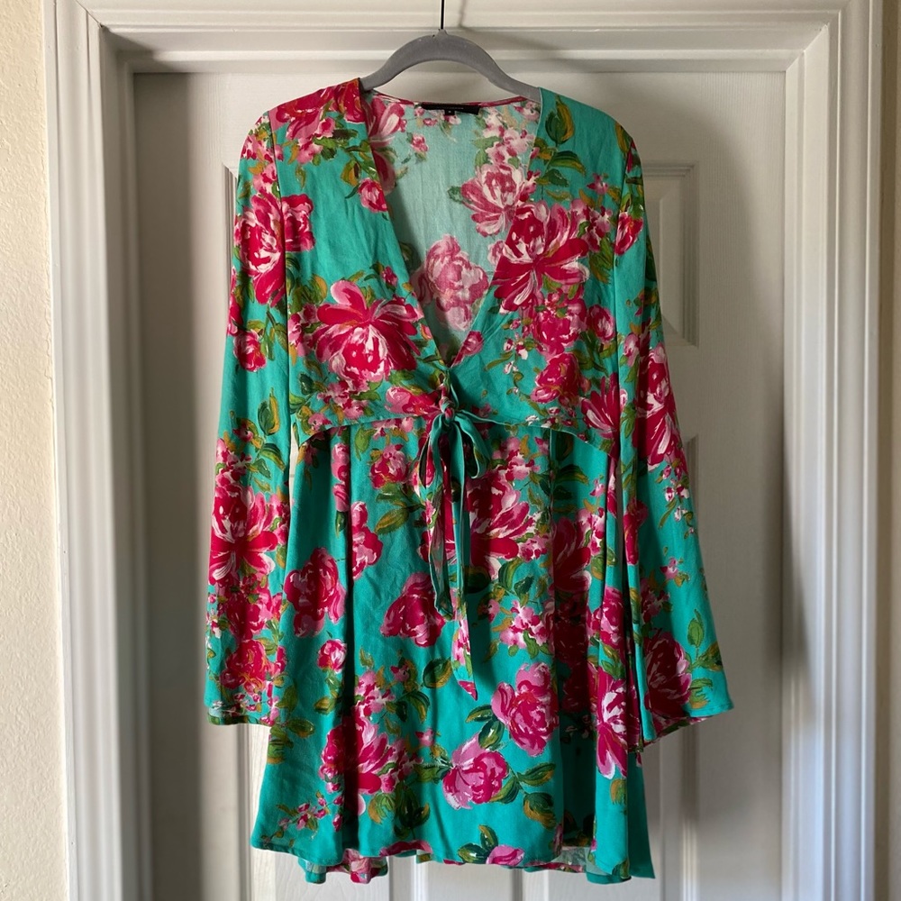 Olivaceous Green+Pink Floral Dress